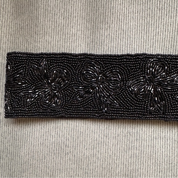 Talbots Beaded Black Belt Size Large Bows Adjustable Velcro Holiday Vintage - Picture 4 of 13
